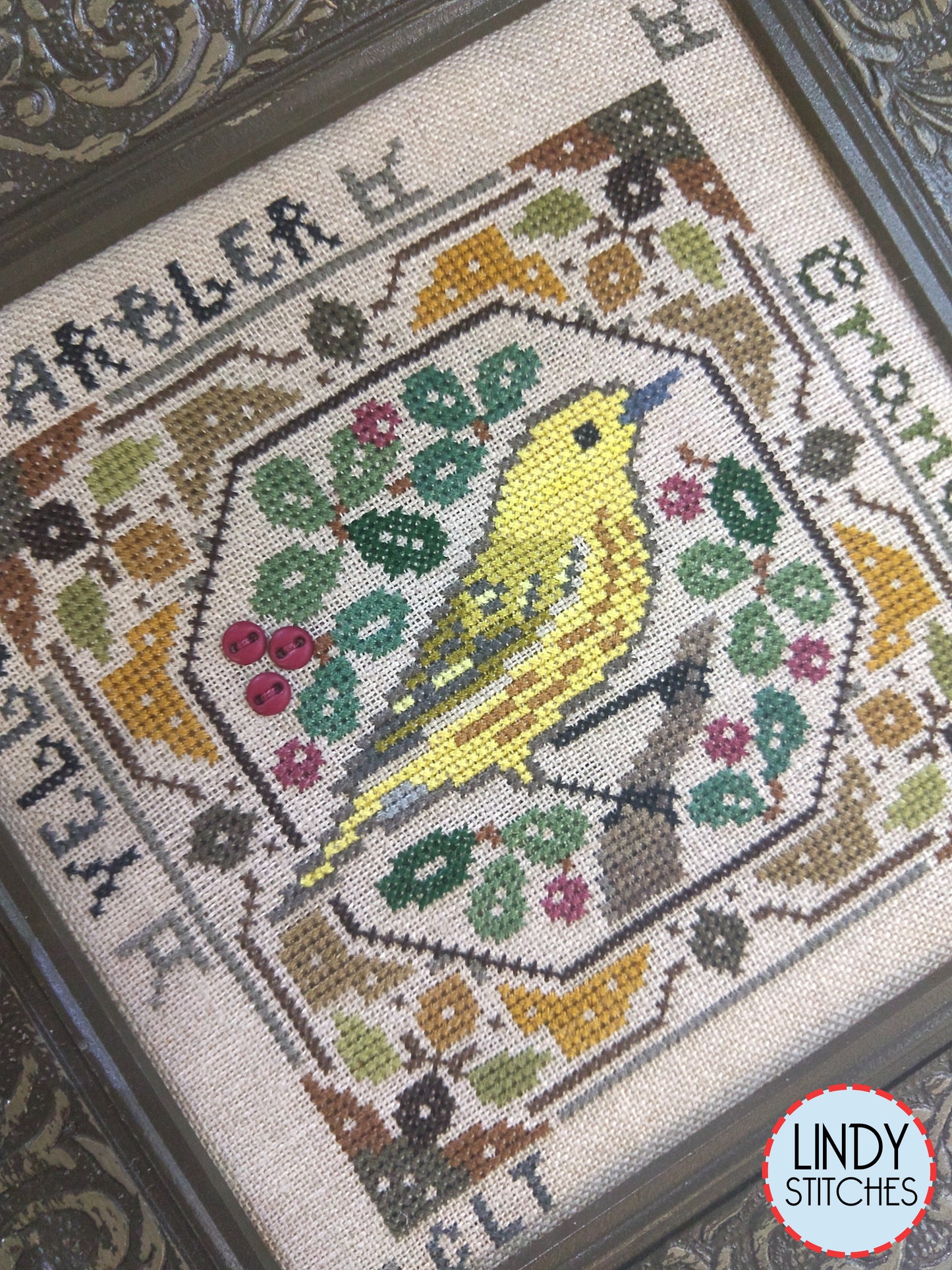 Yellow Warbler Birdie & Berries Cross Stitch Pattern by Tellin Emblem Physical Copy