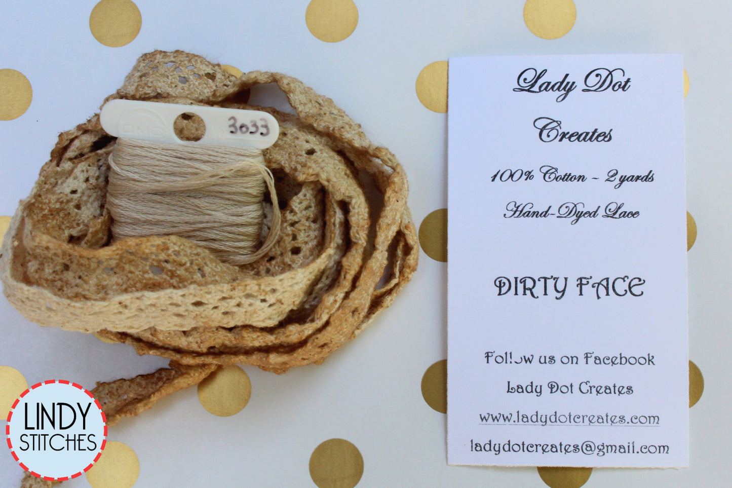 Dirty Face Lace Hand Dyed 100% Cotton Lace by Lady Dot Creates