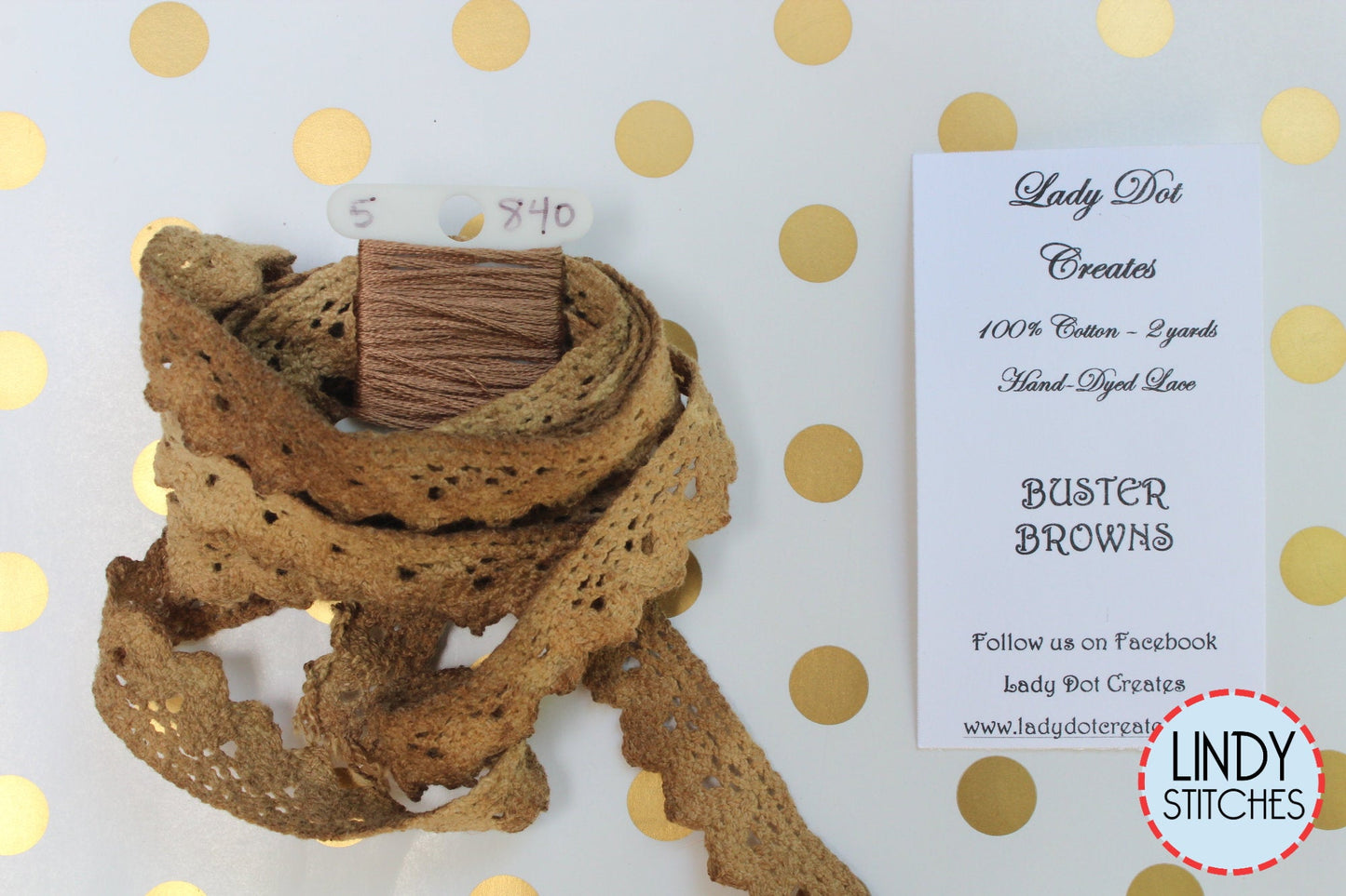 Buster Browns Lace Hand Dyed 100% Cotton Lace by Lady Dot Creates