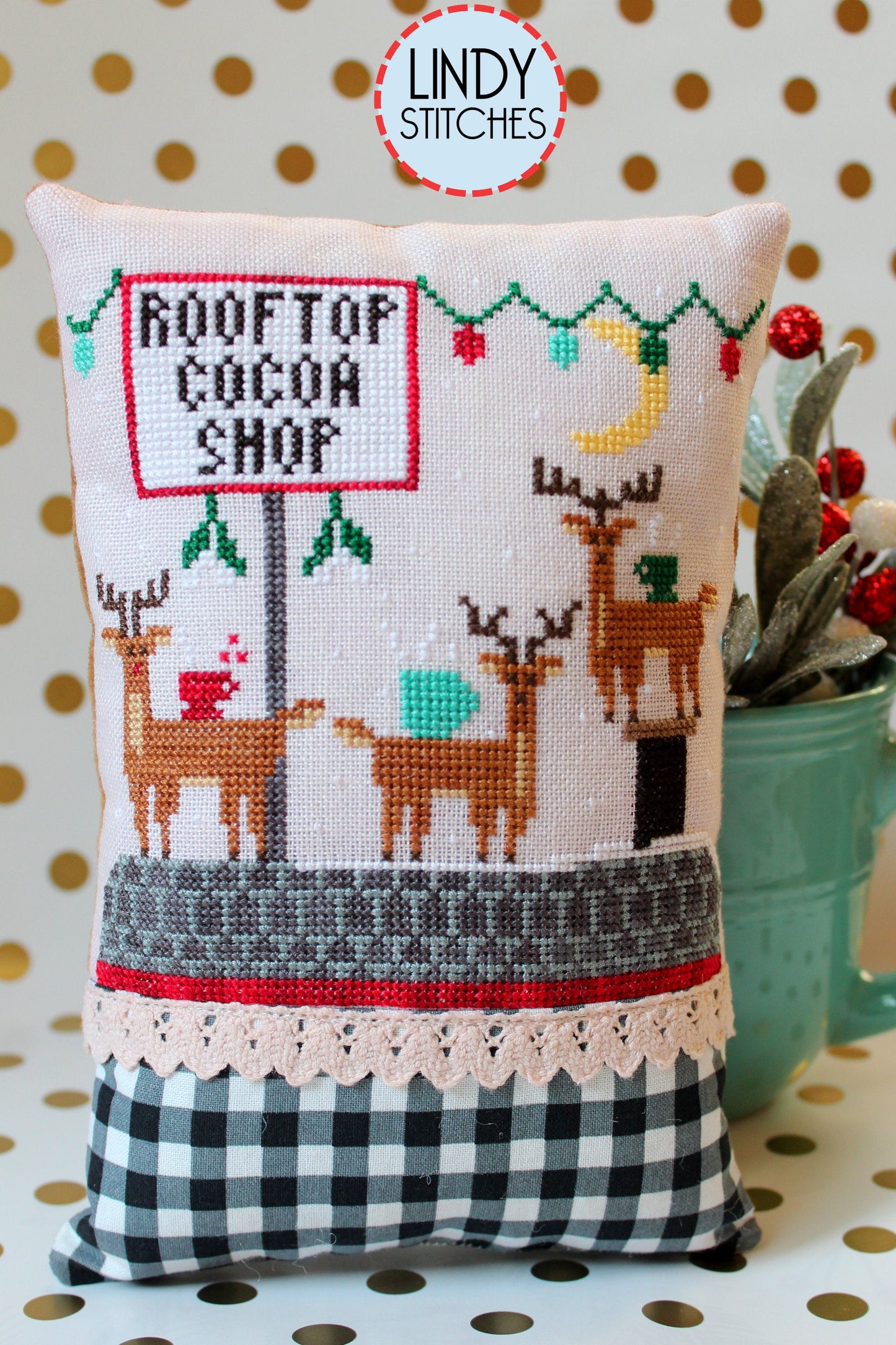 Rooftop Cocoa Shop Cross Stitch Pattern by Lindy Stitches