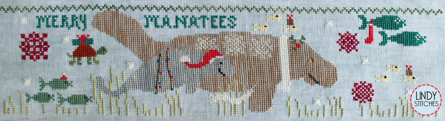 Merry Manatees Cross Stitch Pattern by Lindy Stitches Christmas Drum