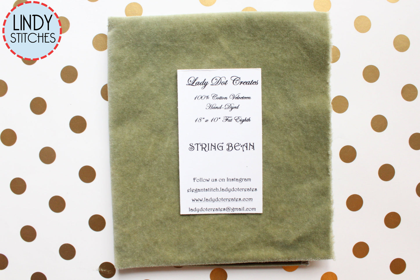String Bean Green Hand Dyed 100% Cotton Velveteen by Lady Dot Creates