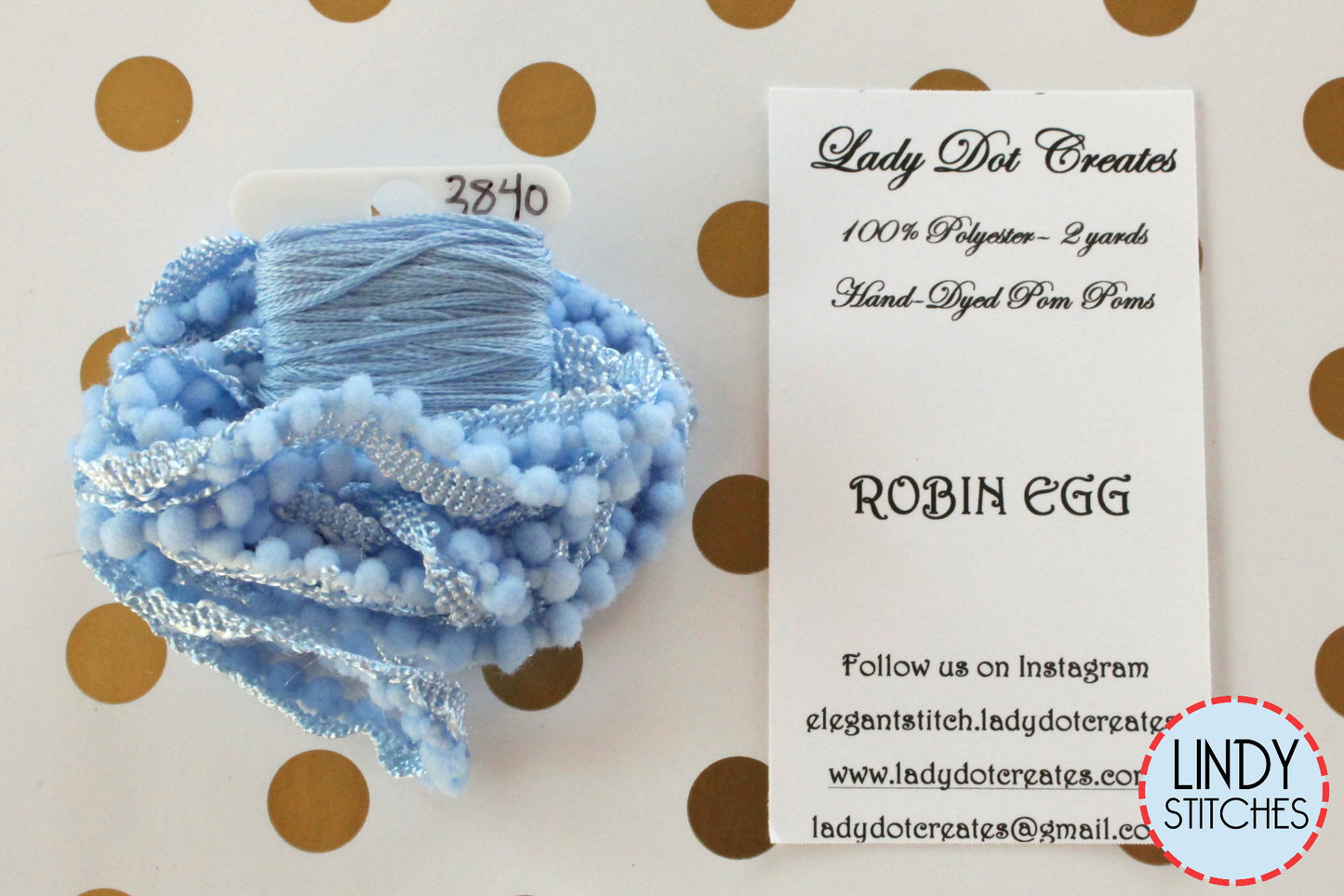 Robin Egg Mini Pom Pom Trim by Lady Dot Creates Hand Dyed 2 Yards