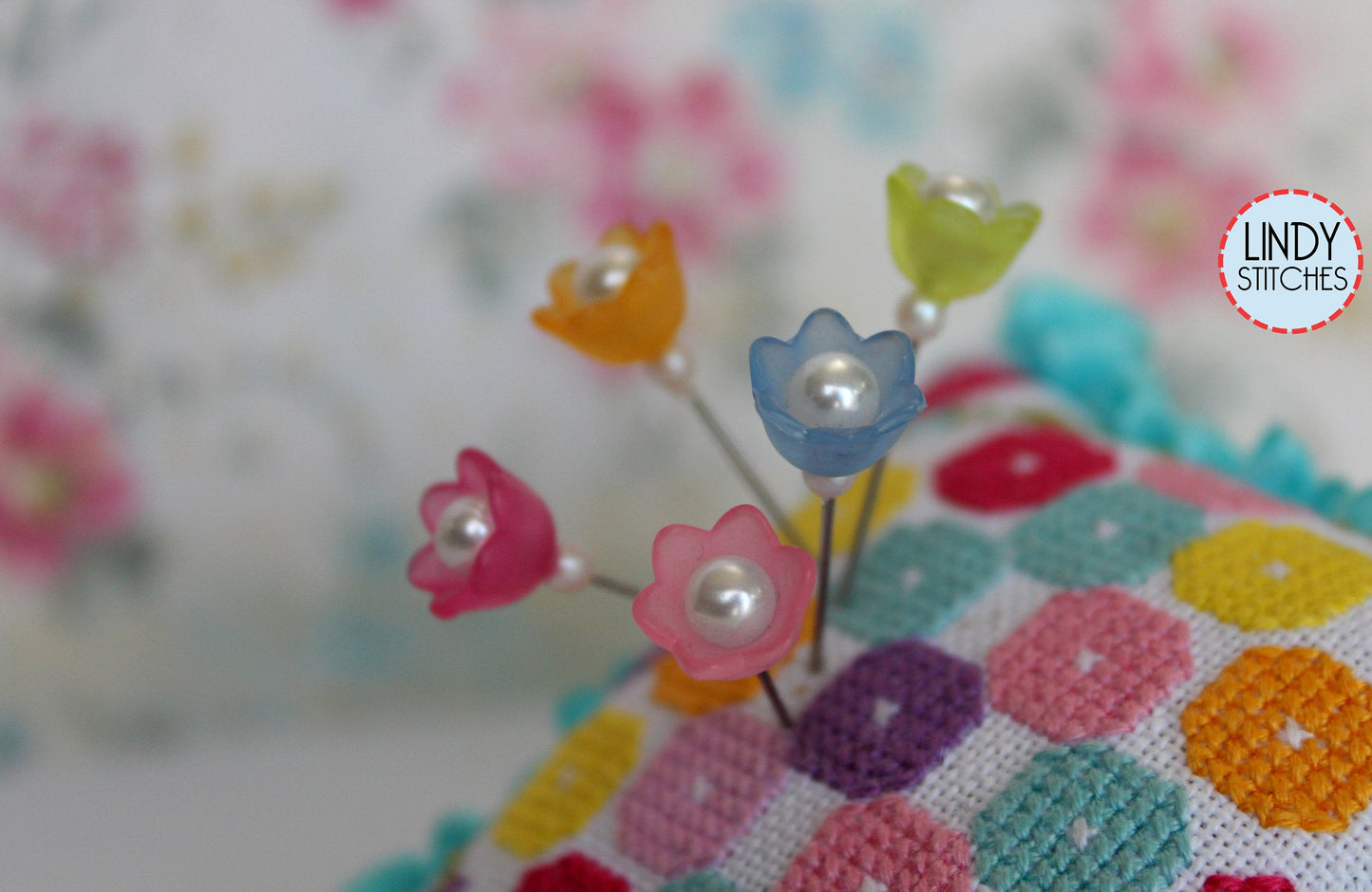 PDF Penelope's Posies Pincushion Cross Stitch Pattern by Lindy Stitches