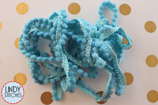 Polar Ice Mini Pom Pom Trim by Lady Dot Creates Hand Dyed 2 Yards Blue