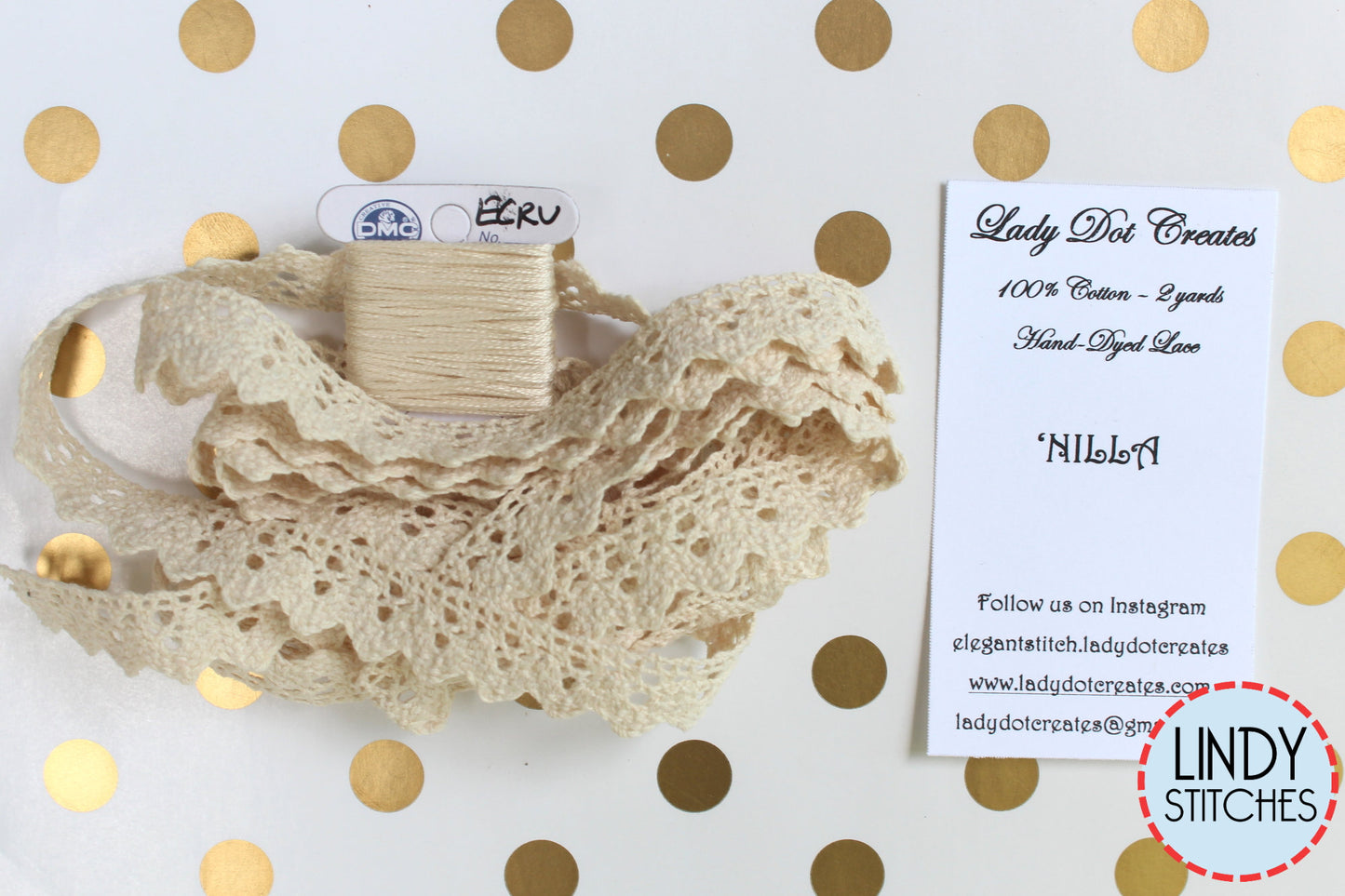 Nilla Lace Hand Dyed 100% Cotton Lace by Lady Dot Creates