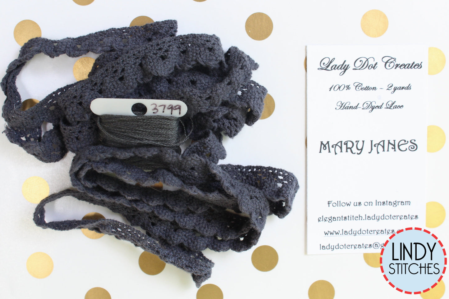 Mary Janes Lace Hand Dyed 100% Cotton Lace by Lady Dot Creates