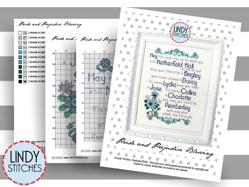 PDF Pride and Prejudice Blessing Cross Stitch Pattern by Lindy Stitches