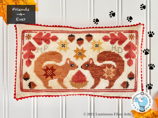 Stashing Squirrels Friendship Series Cross Stitch Pattern Luminous Fiber Arts PHYSICAL copy